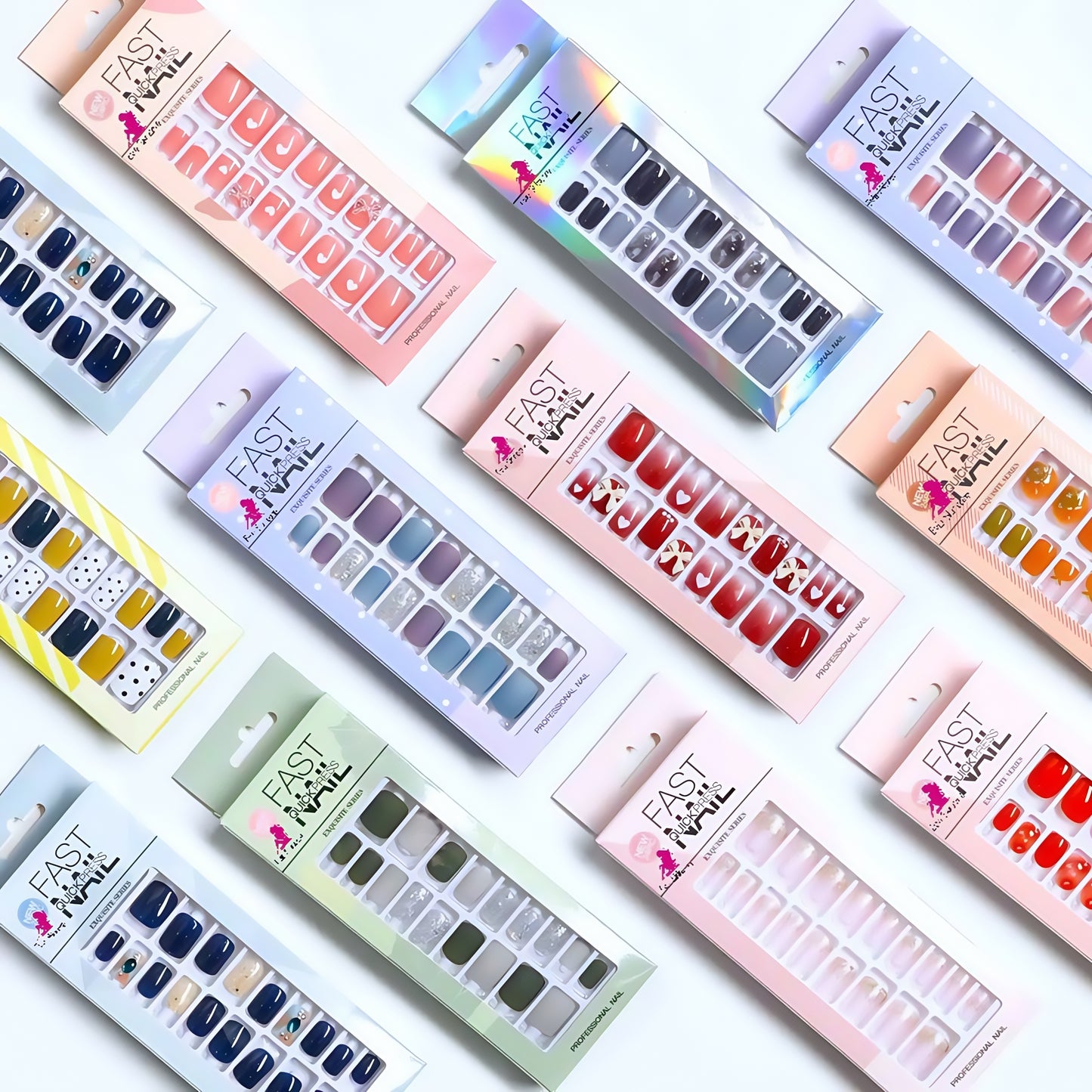 Fast Nails Quick Express Short ballerina Glue On Nails 24pcs